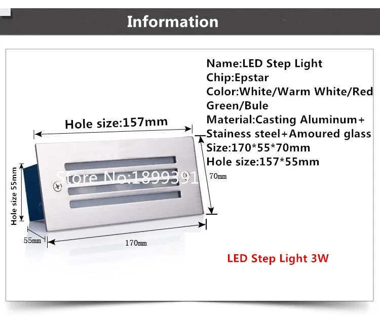 Levaram à Prova 1pcs ao ar Vendas Hot! Livre w * 55*70mm Led Escadas Recesso Luz Parede Passo Levou Lâmpada Ip65 Footlight d' Água 3 170 2 Vendas Hot! 3 1pcs Ao Ar Livre