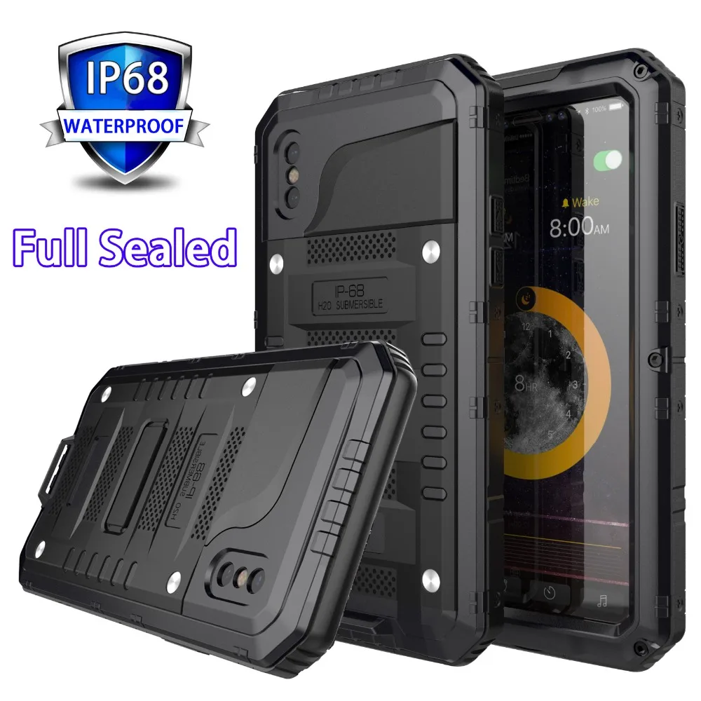 

Luphie For iPhone X XR XS Max Case Heavy Duty Shockproof IP68 Waterproof Full Protection Aluminum Metal Doom Armor Cover Cases