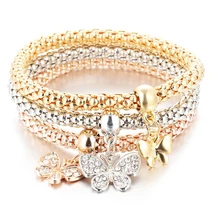 1set/3pcs fashion Crystal Elastic Rhinestones Cute Butterfly Pendant Bracelet Jewelry