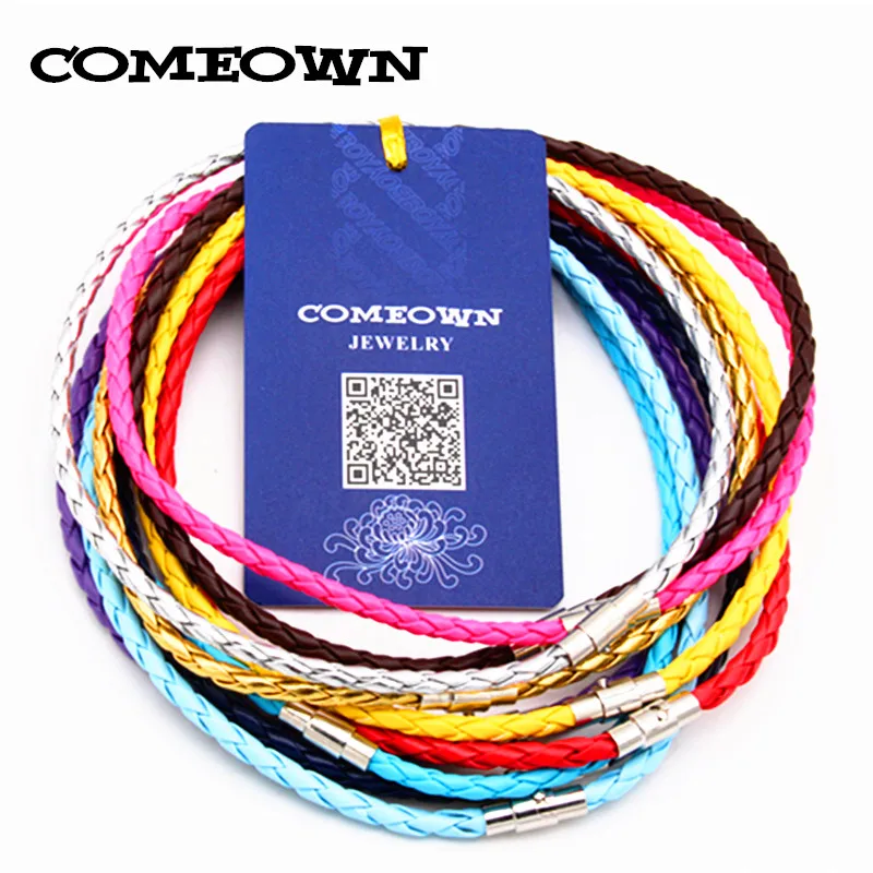 

COMEOWN 10Pcs 4mm Black/Red PU Braided Leather Cord/String Necklace with Magnetic Clasp 12-30inches Mixed Color Jewelry Necklace