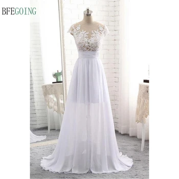 

Sexy Lace Appliques Chiffon and Satin Floor-length A-line Wedding dress Sweep Train Cap Sleeves Custom made
