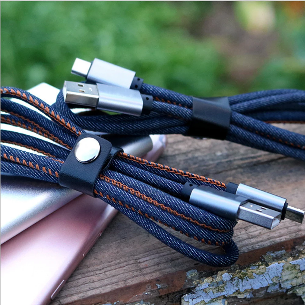 

Micro USB denim Fast Data Charging Charger Wire Type-C Date Cable For iPh for Android Mobile Phone 2.4A 1M
