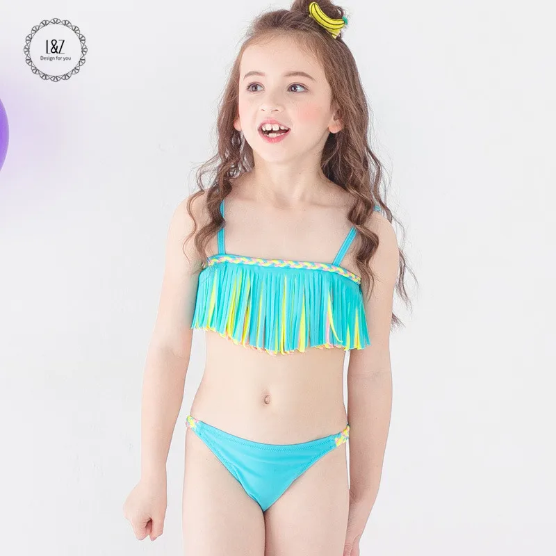 L&ampZ Cutie Girls' Tassels Bikini Set Kids' Bathing Suit Free Shipping |