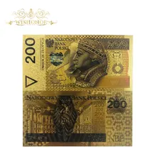 10 sztuk/partia 200 Bill PLN polska złoty banknot papież złoty banknot do kolekcji 999 złota. Polimer darmowe plastikowe z długim rękawem