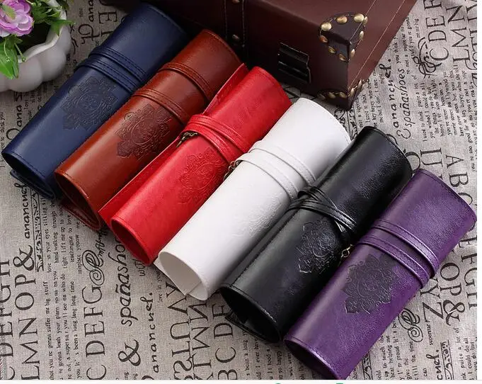 2 x PU Leather Storage Bag Case Pen Pencil Pouch Stationery Holder