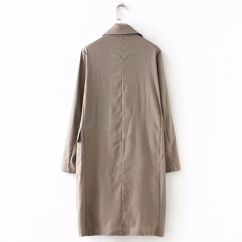 Linen Double Breasted Long Women's Trench Solid Pocket Turn Down Collar Long Sleeve Womens Coats 2018 Autumn Summer Tops Female