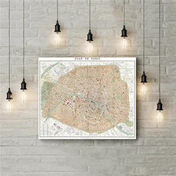

Plan De Paris Map Antique Canvas Painting Complex Route Print Drawing Wall Art Sticker Home Decor Bar Cafe Pub Vintage Picture