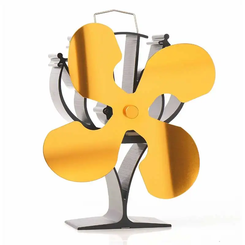 VODA Golden 4 Blade Heat Powered Stove Top Fan Efficient Fireplace Fan