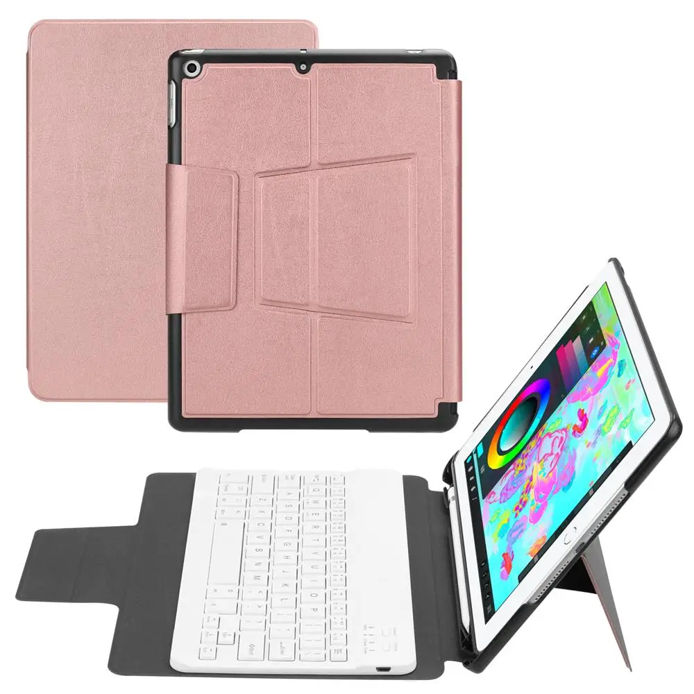 Pink Для iPad 9,7 чехол для клавиатуры с держателем карандаша, беспроводное покрытие клавиатуры Bluetooth для iPad 9,7 /, Air 1/2, Pro 9,7 - Цвет: Pink