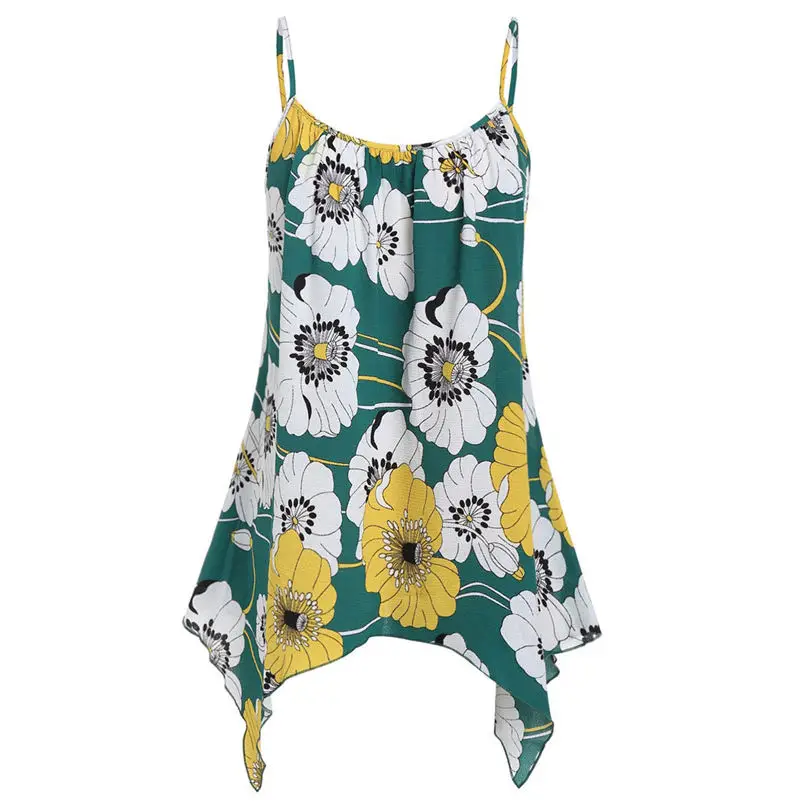 A Летние женские повседневные блузки без рукавов Camis Модные женские свободные рубашки с необычным цветочным принтом топы Haut Femme BB4 - Цвет: A