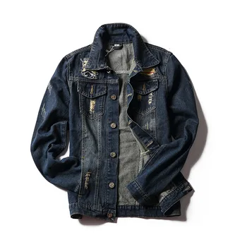 

Men Denim Jacket Coat hole Spring autumn Casual Korean Style Men's Jean Outwear male jacket Multi-Pockets Cowboy Small fresh