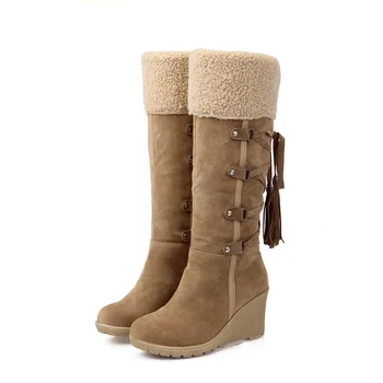

GOXPACER Winter Thermal Boots Shoes Women Mid Calf Casual Snow Boots Fashion Shoes Tassel Platform Plus Size Lacing New Arrival