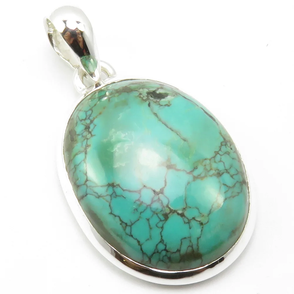 

India Unique Designed Solid Silver Real Cab Turquoises Pendant 1.5" Fashion Wholesale Jewelry