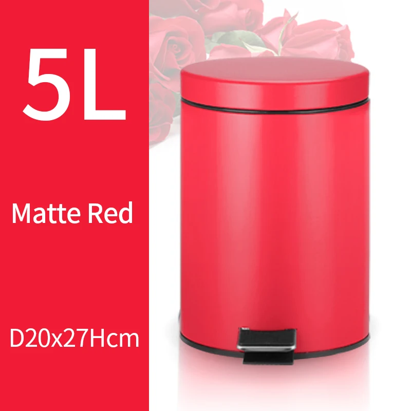

5L Trash Can Kitchen Living Room Office Garbage Dust Bin Bathroom Storage Rubbish Bucket Storage Box Pedal Waste Can Red Color