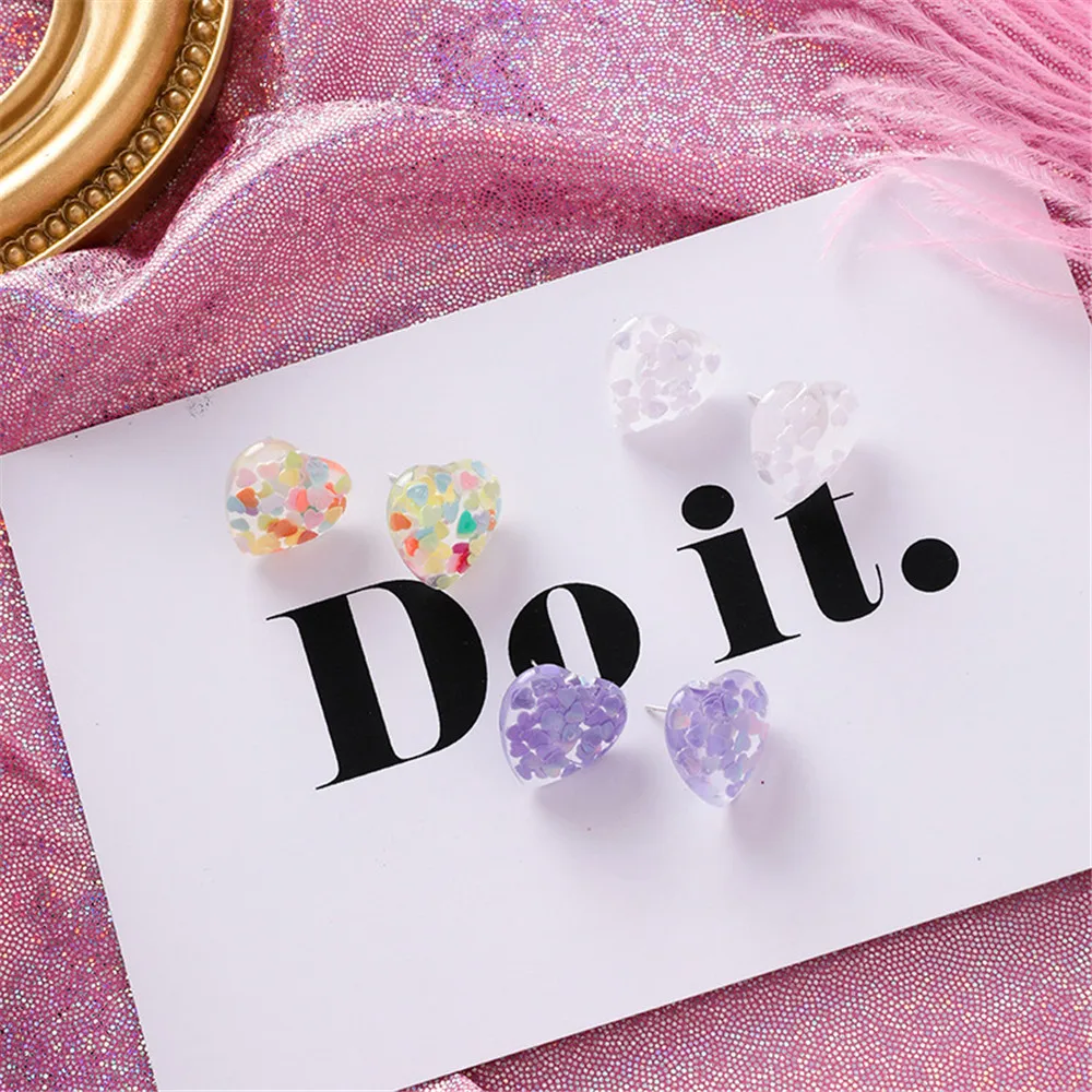 

Korean Cute Sweet Heart Resin INS Simple 2019 Summer Woman Girl Stud Earrings Fashion Jewelry Holiday-MSE