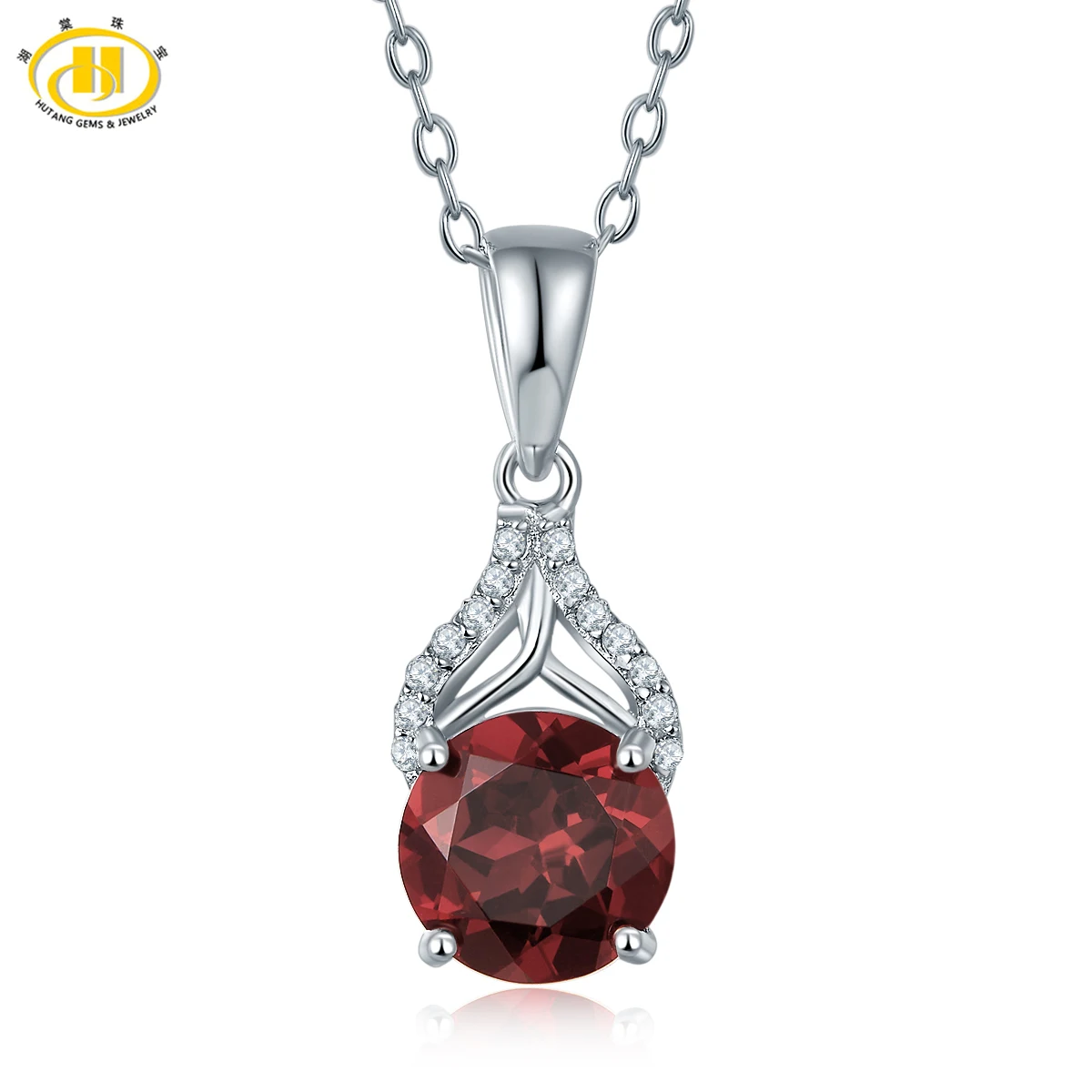 

Hutang 2.05ct Natural Garnet Pendant Solid 925 Sterling Silver Necklace Gemstone Fine Jewelry Women's Ladies Accessories 2017