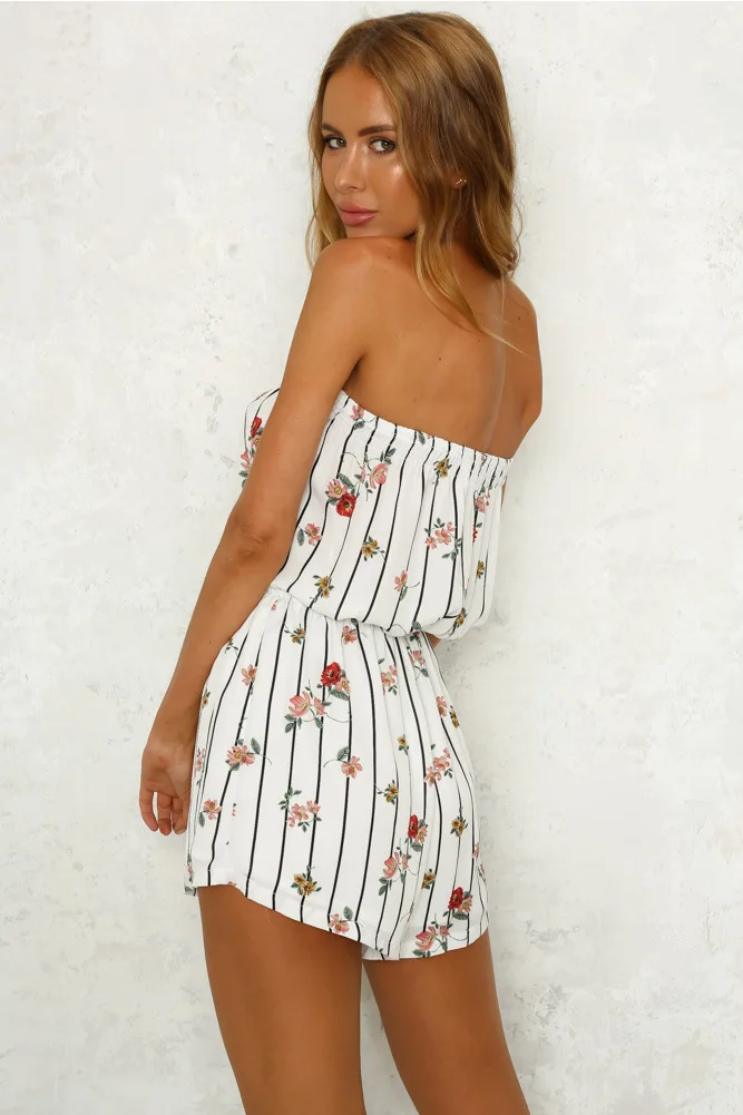 Woman Summer Playsuits Print Strapless Off-the-shoulder Top Short Mini Pants Beach Sleeveless Women Romper Lady Jumpsuit Female