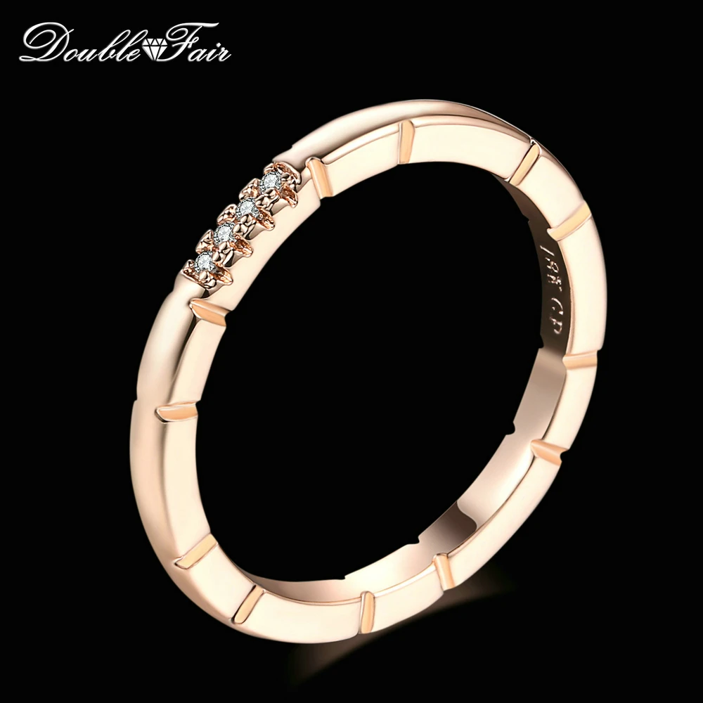 

Double Fair Slim OL Style Cubic Zirconia Engagement Rings Rose Gold Color Fashion Brand Jewelry For Women HotSale Anel DFR493