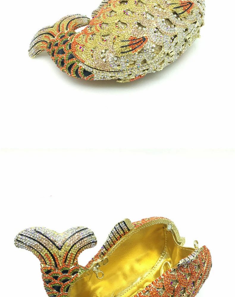 Модный дизайн разноцветный кристалл Диамант Для женщин рыбы Вечерний Клатч Свадебная мини металлическая Сумочка Кошелек Свадьба клатчи A139