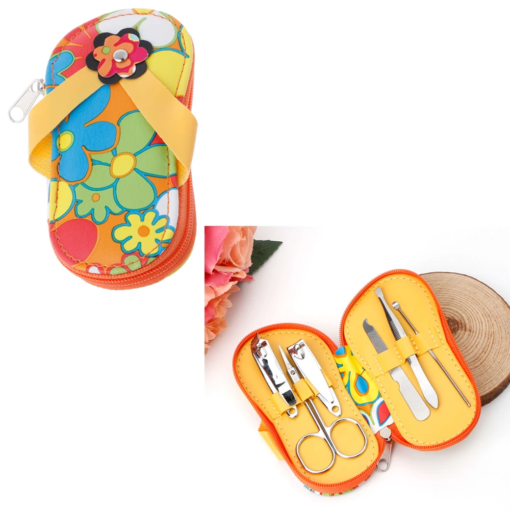 

6pcs/Set Nail Care Cutter Cuticle Clipper Manicure Pedicure Tool Case Kit With Cute flip flops shape case Gift #11