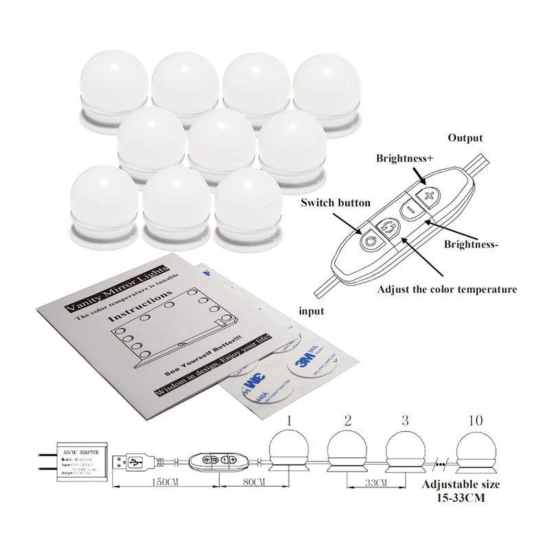 Лампы для туалетного столика голливудские зеркальные огни 10 светодиодный лампы 3 режима света и 10 Регулируемая лампы для макияжа зеркало/туалетный столик - Испускаемый цвет: 10 Bulbs