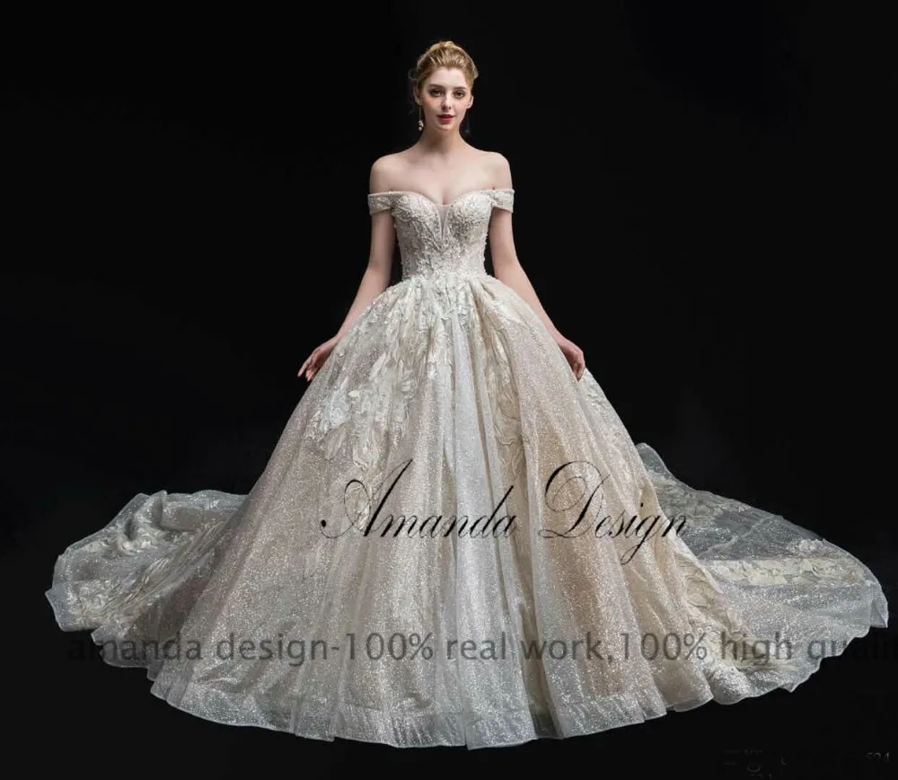 Amanda дизайн brautkleid с открытыми плечами кружева аппликация Bling свадебное платье