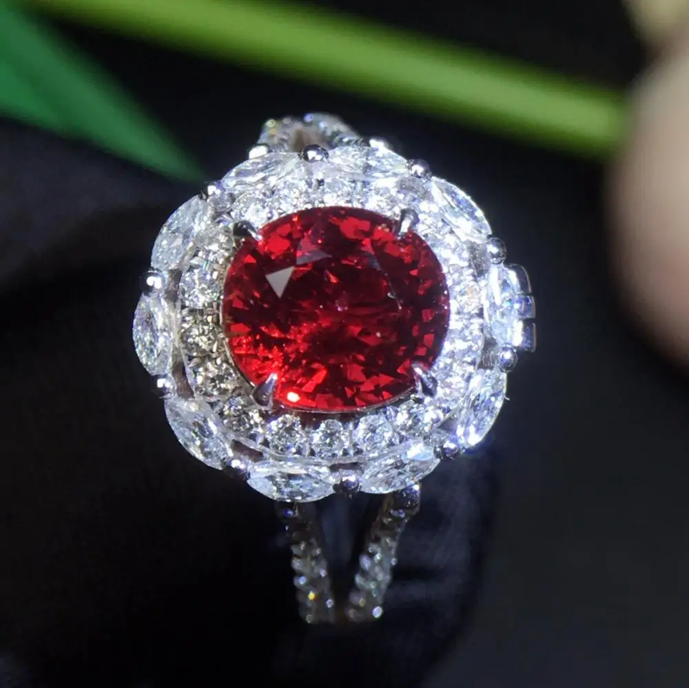 Fine Jewelry 18K White Gold Real Natural GRS Pigeon Blood Red Ruby