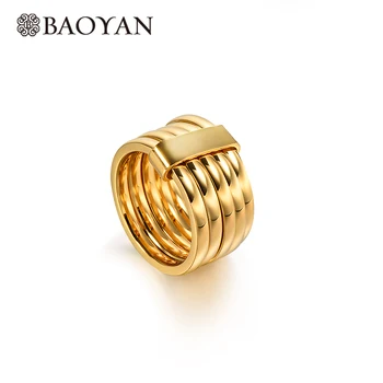 

Baoyan Vintage Gold Wedding Rings Ladies Multi Layered Titanium Wide Engagement Rings Simple Big Stainless Steel Rings For Women