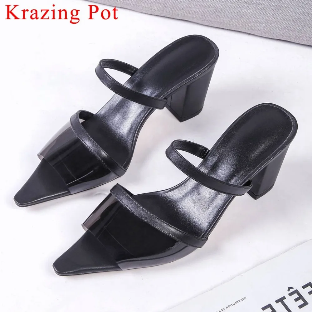 

Celebrity party elegant transparent PVC slingback sandals peep square toe slip on mules pretty girls high heels jelly shoes L68