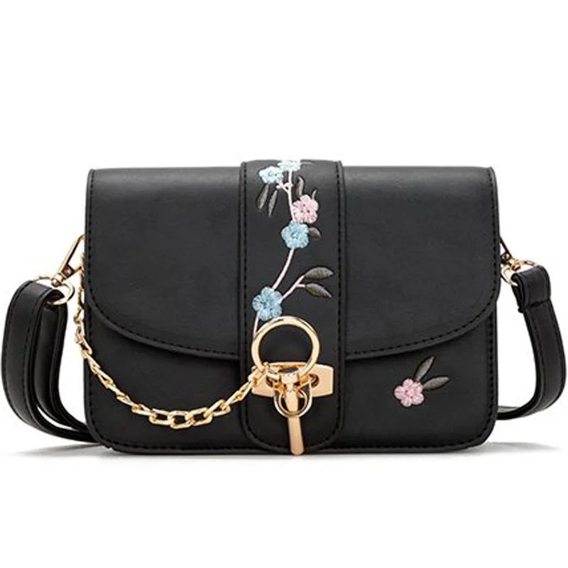 Women Bag Female Handbags Leather Over Shoulder Bag Crossbody Embroidered Chain Small Flap Red ...