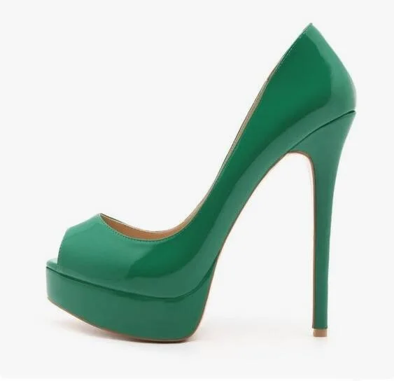 green patent leather heels