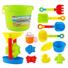 13Pcs Beach Toys Sand Play Set Educational Toy with Large Bucket and Hourglass for Children
