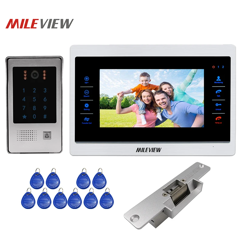 

Free Shipping 1.0MP 720P AHD 10" Video Intercom Door Phone Record Screen System RFID Keypad Doorbell Camera Electric Strike Lock