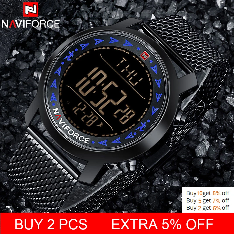 NAVIFORCE Лидирующий бренд мужские спортивные часы модные мужские цифровые часы Шагомер наручные часы стальной сетчатый ремешок часы Relogio Masculino