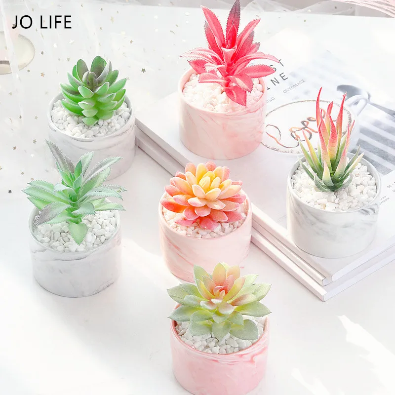 JO LIFE мраморная керамика Искусственные цветы в горшке растение суккулент для домашнего офиса Свадебные украшения
