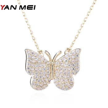 

YANMEI CZ Green/Silver Butterfly Necklaces & Pendants For Women Crystal Link Chain Necklace Fashion Jewelry YMD1303