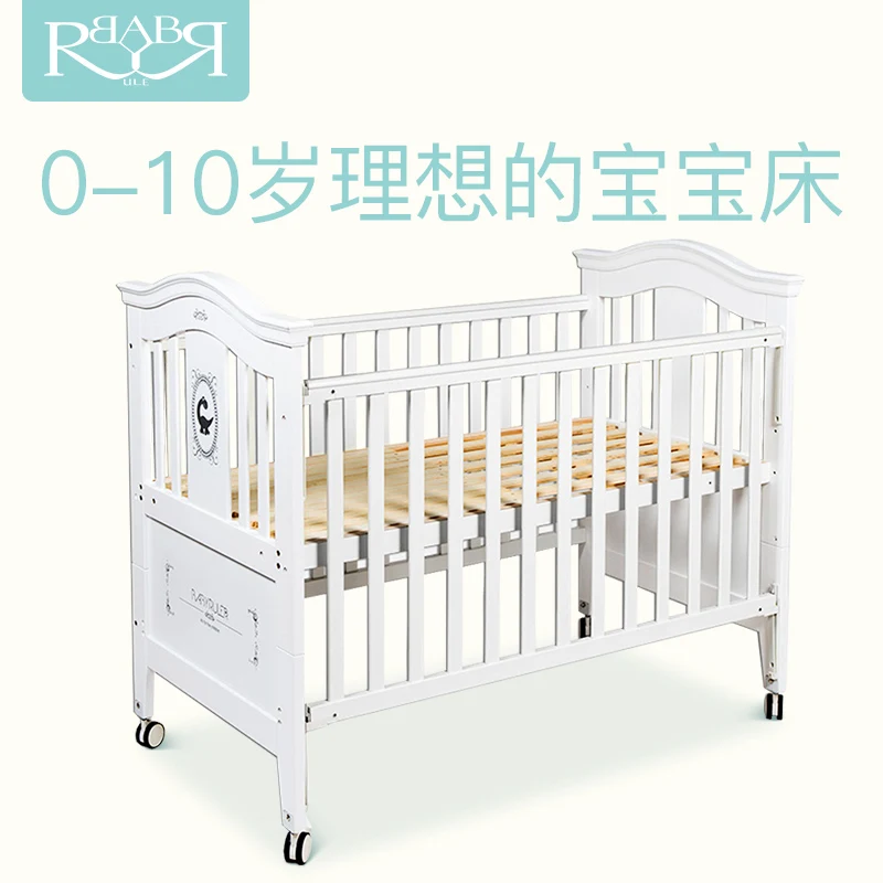 

Babyruler 0-10 year old cribs solid wood European game bed green paint multi-function baby bed white crib bed