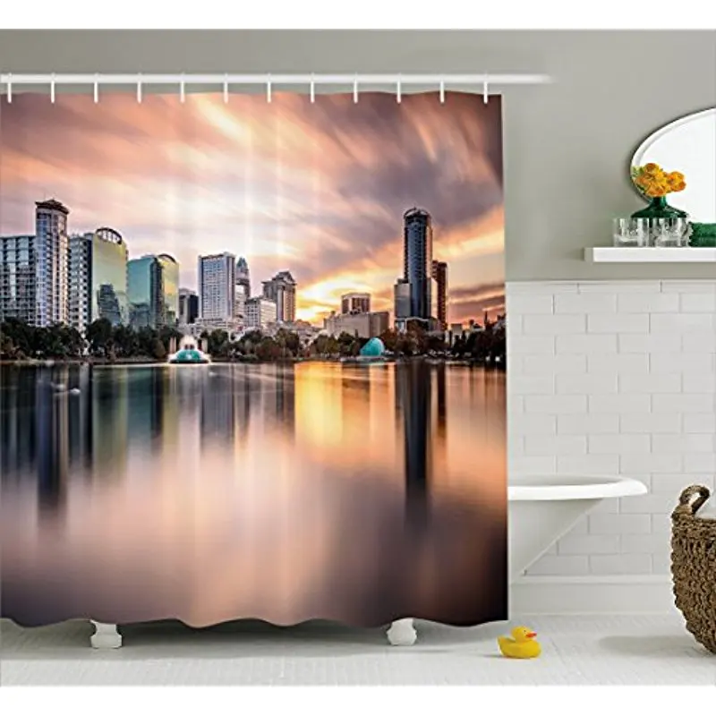 Vixm American Shower Curtain USA Florida Downtown City Skyline View