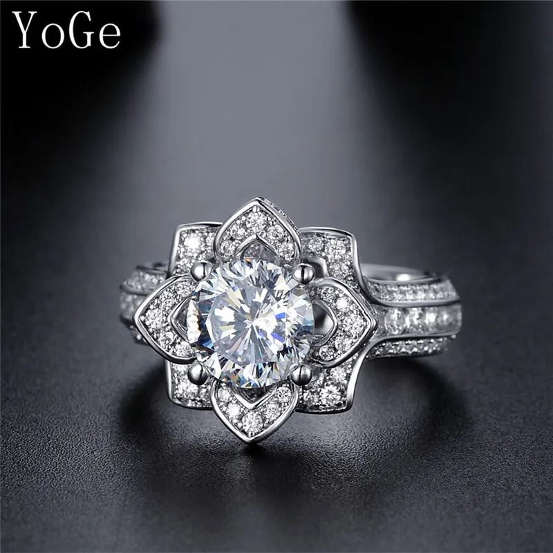 

YoGe statement Jewellery, R0224 Luxury 2ct imported created stone flower Party&Anniversary&wedding Women's ring