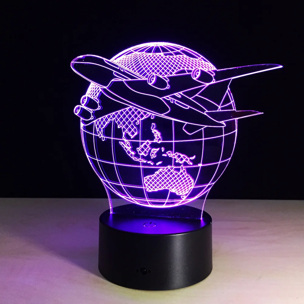 Cool Toy 3D Aircraft Warplane Lamp Model Creative Night Light Touch Jet Plane Desk Lamp LED Hologra
