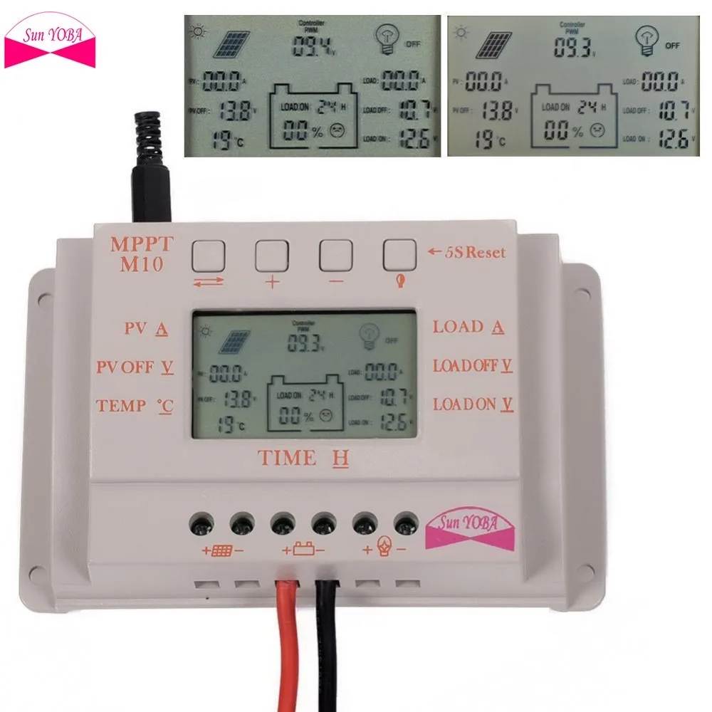 Солнечный YOBA Контроллер заряда LCD 10A MPPT солнечная панель регулятор батареи 12 V/24 V