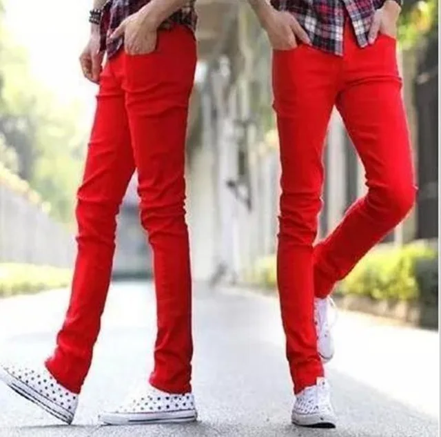 Miglior CALDO 2019 di Modo di Estate Solido del Cotone dei jeans degli uomini di rosso adolescenti pantalon homme Scarni di sesso maschile per il tempo libero del Ragazzo Pantaloni Della Tuta hombre Libera La Nave