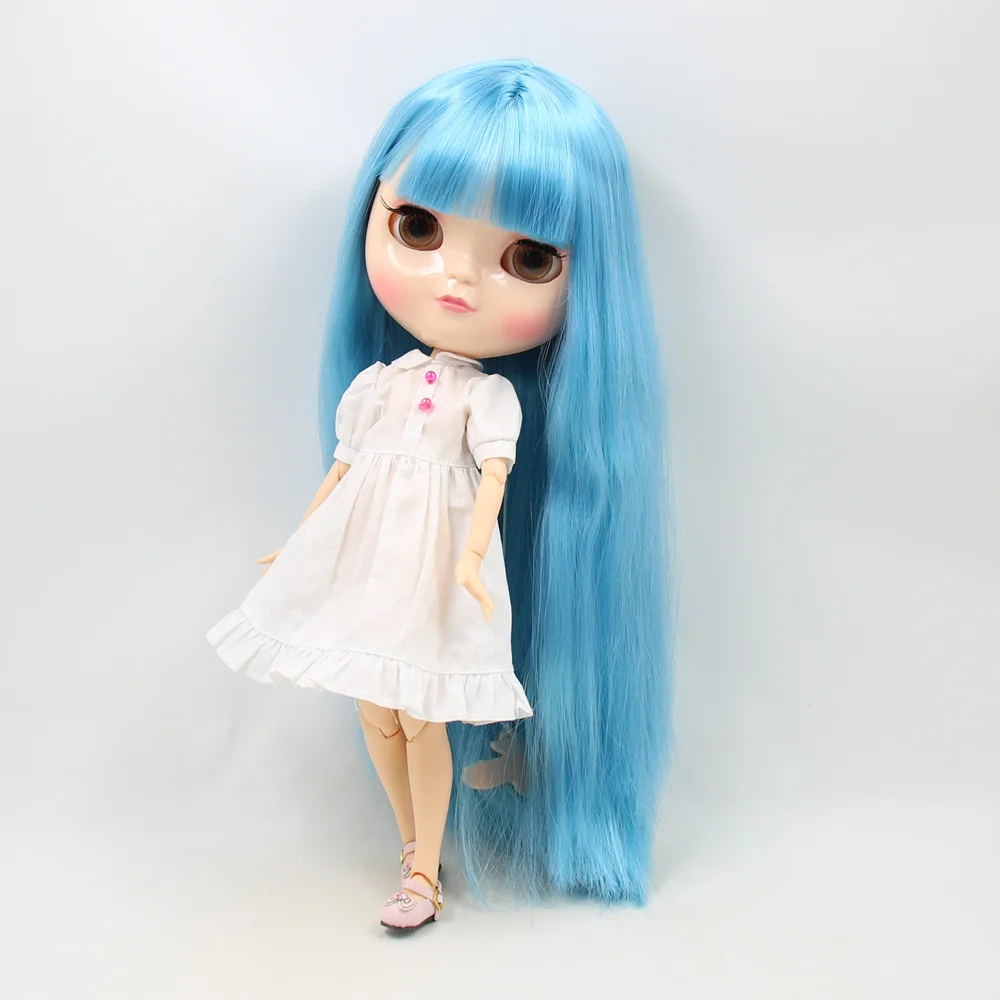 Neo Blythe Doll with Blue Hair, White Skin and Custom Jointed Body with Asian Look 1