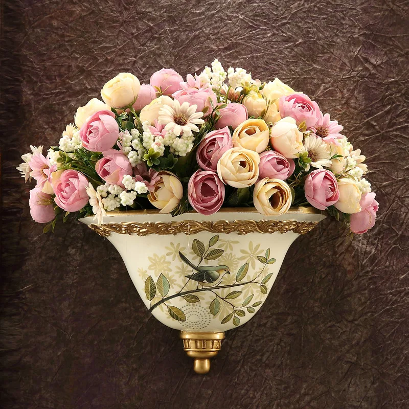 

Wall Flower Vase for Wedding Decoration Handmade Resin Sculpture Statue Artificial Flowers Vases Home Living Room Modern Decor