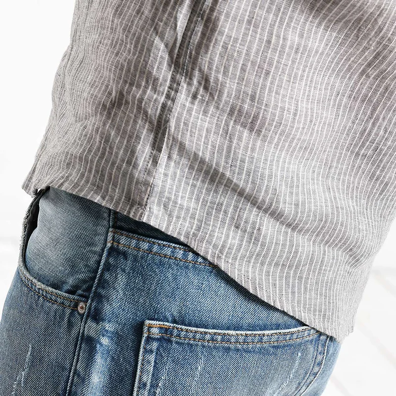 SIMWOOD 2019 сезон: весна лето 100% лен рубашки в полоску для мужчин Slim Fit прохладный