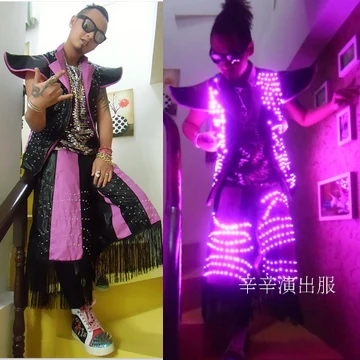 

Singer DJ Dance Night Club Clothing Led Man Costume Luminous Carnival Led Light Suit With Vest Pants