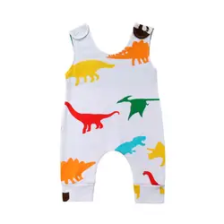 Красочные комбинезоны с рисунком динозавра для маленьких мальчиков, комбинезоны, Костюмы Летний комбинезон без рукавов для новорожденных