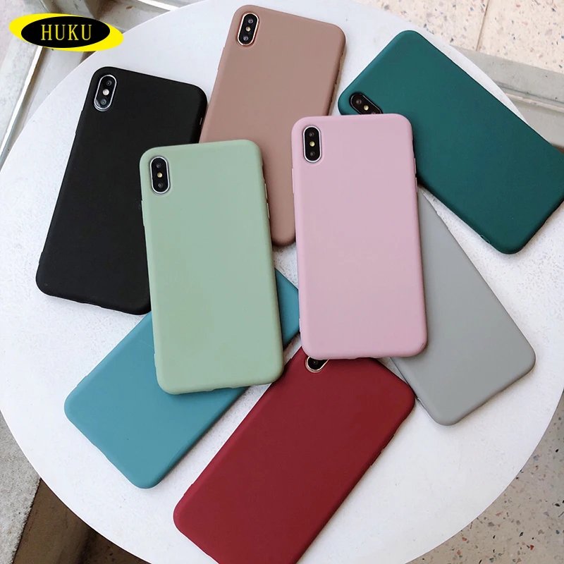 

HUKU Silicone Couples Phone Cases For Apple iPhone XR X Xs Max 6 6s 7 8 Plus Cute Candy Soft Simple Fashion Cover Case Bumper