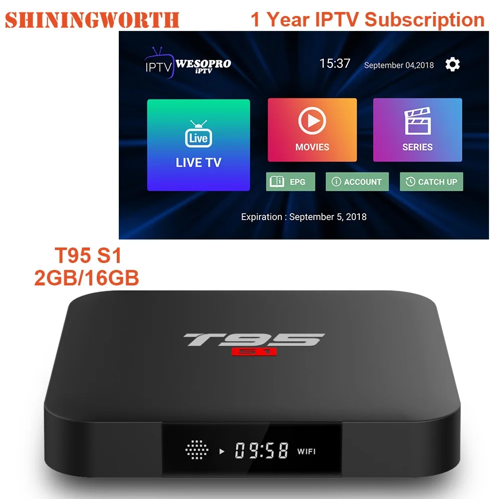 Android 7,1 tv Box T95 S1 с M3U IP tv подписка Италия Великобритания немецкий французский испанский поддержка Enigma2 Smart tv PC Linux tv Box - Цвет: 2G16G 1 Year IPTV