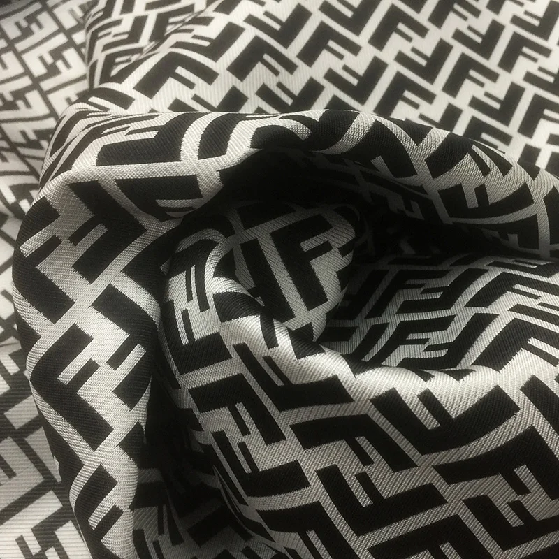 

1Meter Jacquard Brocade fabric Black White Letter F Polyester Fabrics Yarn Material Sew Dress Coat Clothing Patchwork